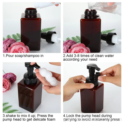 Soap Plastic Foam Dispensers Pump Bottle PETG Empty Square Foam Top Pump Bottle Supplier